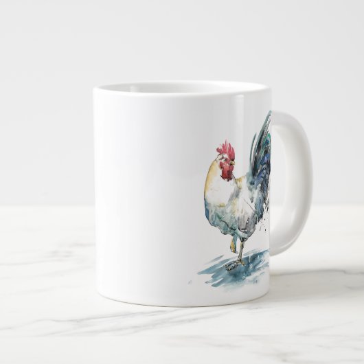 Rooster Splash - Aquarell Jumbo-Tasse (Vorderseite Rechts)