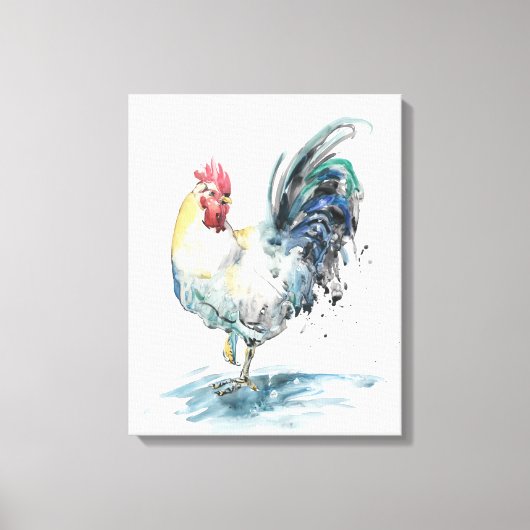 Rooster Splash - Aquarell Leinwanddruck (Vorderseite)