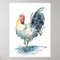 Rooster Splash - Aquarell