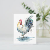 Rooster Splash - Aquarell Postkarte (Stehend Vorderseite)