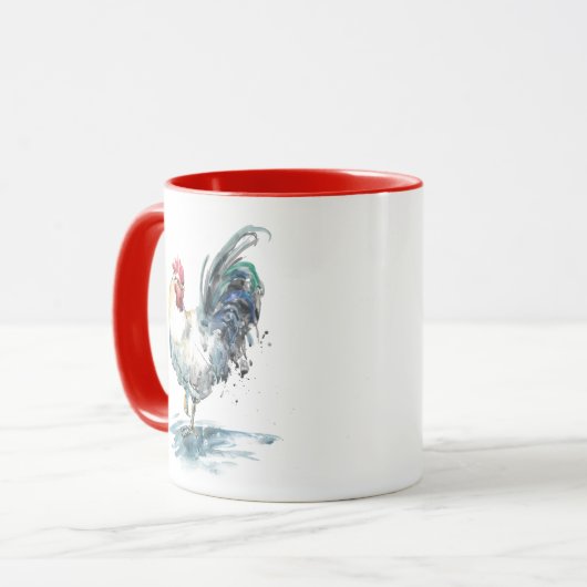 Rooster Splash - Aquarell Tasse (Vorderseite Links)