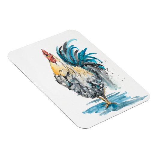 Rooster Splash - Aquarellbild Magnet (Rechte Seite)