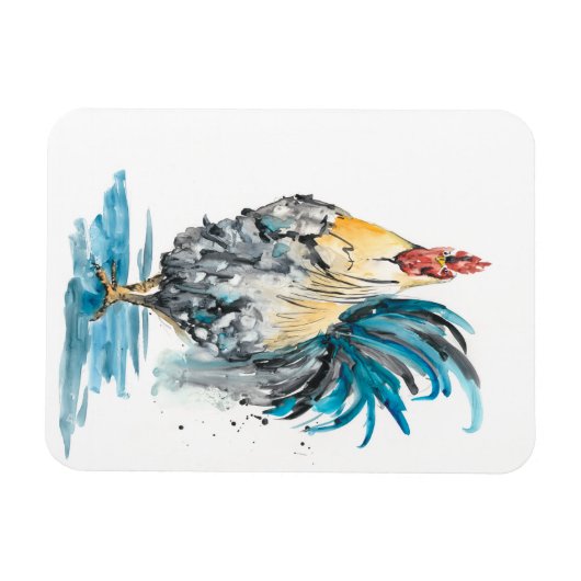 Rooster Splash - Aquarellbild Magnet (Horizontal)