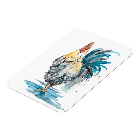 Rooster Splash - Aquarellbild Magnet (Linke Seite)