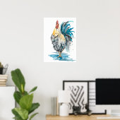 Rooster Splash - Aquarellbild Poster (Heimbüro)