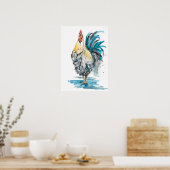 Rooster Splash - Aquarellbild Poster (Küche)
