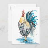 Rooster Splash - Aquarellbild Postkarte (Vorne/Hinten)