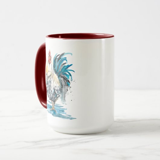 Rooster Splash - Aquarellbild Tasse (Vorderseite Links)