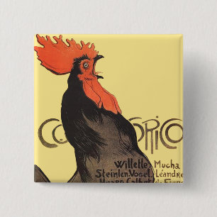 Rooster Steinlen Cocorico Französische Kunst Button