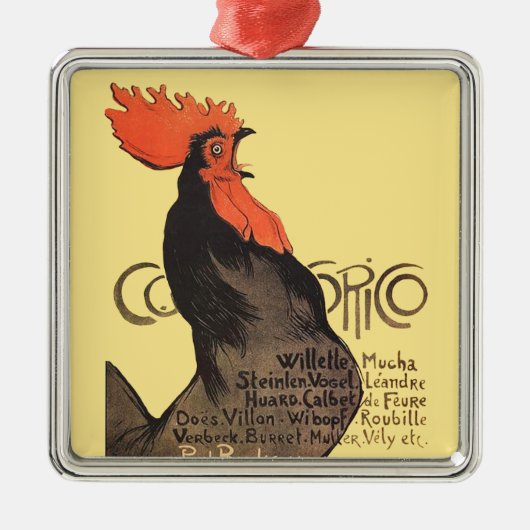 Rooster Steinlen Cocorico Französische Kunst Silbernes Ornament (Vorne)