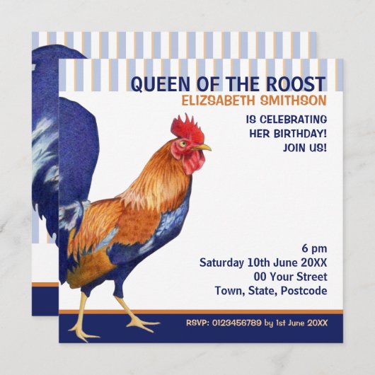 Rooster Stripes-Party Einladung (Vorne/Hinten)