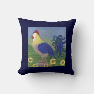Rooster Sunrise auf marineblau Kissen doppelseitig