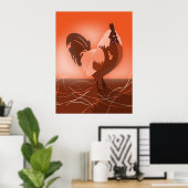 Rooster Sunset Orange Kitchenette Wand an Wand Kun Poster (Heimbüro)
