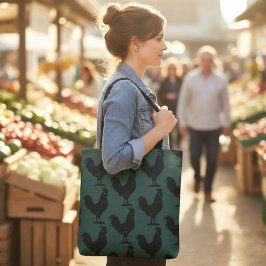Rooster Tote Bag, Green and Black Chicken Design  Tasche