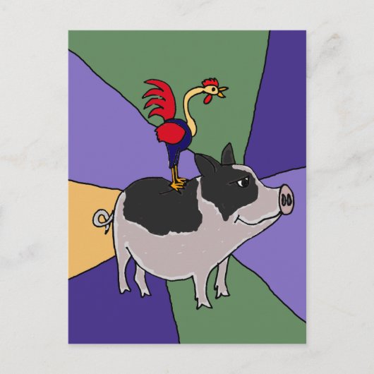 Rooster über die Schweinezucht Postkarte (Vorderseite)