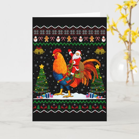 Rooster Ugly Xmas Gift Santa Riding Rooster Christ Karte (Gelbe Blume)
