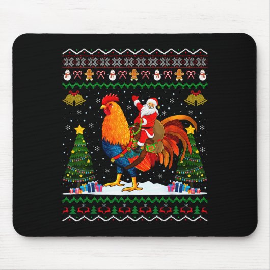 Rooster Ugly Xmas Gift Santa Riding Rooster Christ Mousepad (Vorne)