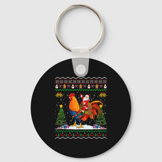 Rooster Ugly Xmas Gift Santa Riding Rooster Christ Schlüsselanhänger (Vorderseite)
