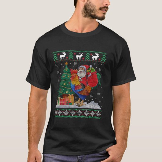 Rooster Ugly Xmas Weihnachtsfeier Weihnachten Weih T-Shirt (Vorderseite)