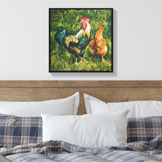Rooster und Hen Leinwanddruck (Insitu (Schlafzimmer))