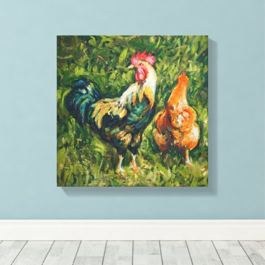 Rooster und Hen Leinwanddruck (Insitu (Holzboden))