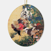 Rooster und Hen mit Hydrangeas von Ito Jakuchu Keramik Ornament (Links)