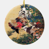 Rooster und Hen mit Hydrangeas von Ito Jakuchu Keramik Ornament (Hinten)