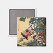 Rooster und Hen mit Hydrangeas von Ito Jakuchu Magnet (Vorderseite/Rückseite)