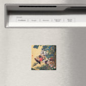 Rooster und Hen mit Hydrangeas von Ito Jakuchu Magnet (In Situ (Geschirrspüler))