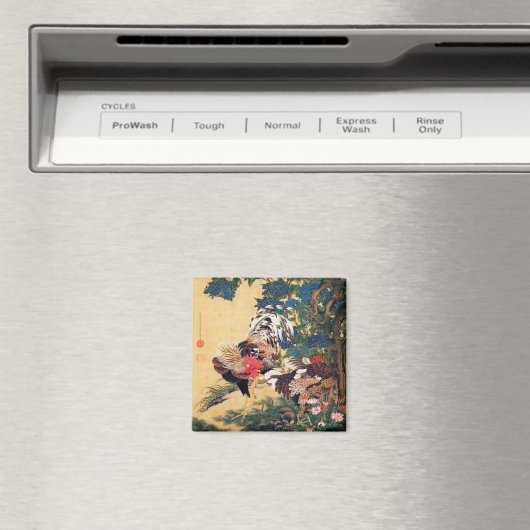 Rooster und Hen mit Hydrangeas von Ito Jakuchu Magnet (In Situ (Geschirrspüler))