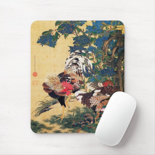 Rooster und Hen mit Hydrangeas von Ito Jakuchu Mousepad (Mit Mouse)
