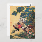 Rooster und Hen mit Hydrangeas von Ito Jakuchu Postkarte (Vorne/Hinten)