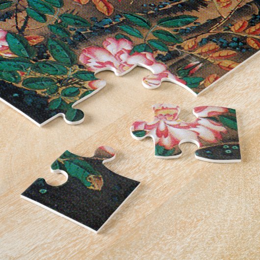 Rooster und Hen mit Hydrangeas von Ito Jakuchu Puzzle (Seite)