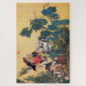 Rooster und Hen mit Hydrangeas von Ito Jakuchu Puzzle (Vertikal)