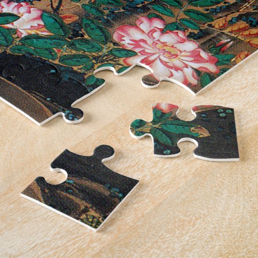 Rooster und Hen mit Hydrangeas von Ito Jakuchu Puzzle (Seite)