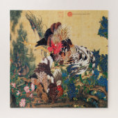 Rooster und Hen mit Hydrangeas von Ito Jakuchu Puzzle (Horizontal)