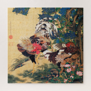 Rooster und Hen mit Hydrangeas von Ito Jakuchu Puzzle