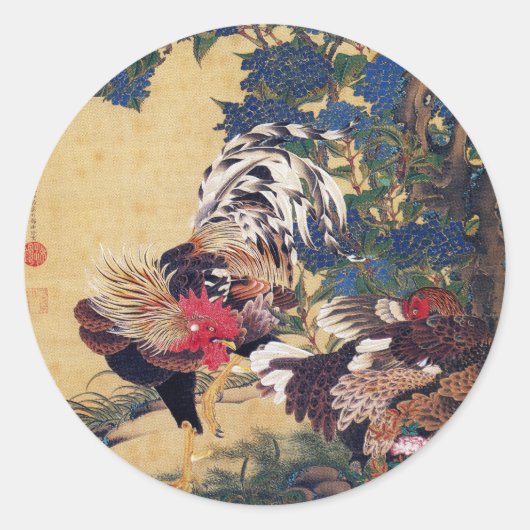 Rooster und Hen Runder Aufkleber (Vorderseite)