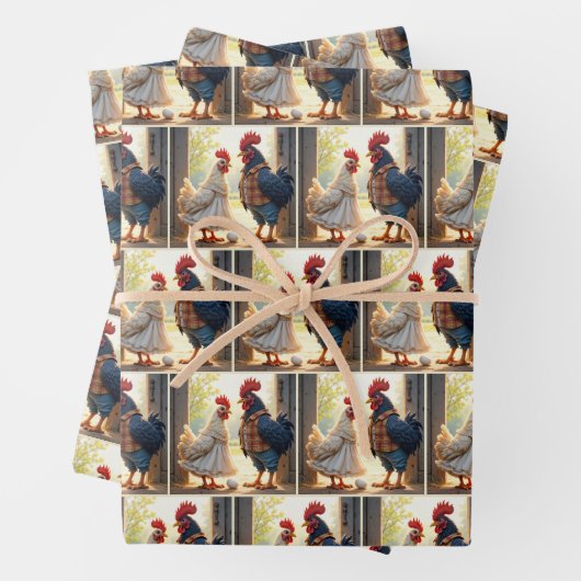 Rooster und Hen Spaß Geschenkpapier Set (Beispiel)