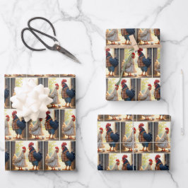 Rooster und Hen Spaß Geschenkpapier Set