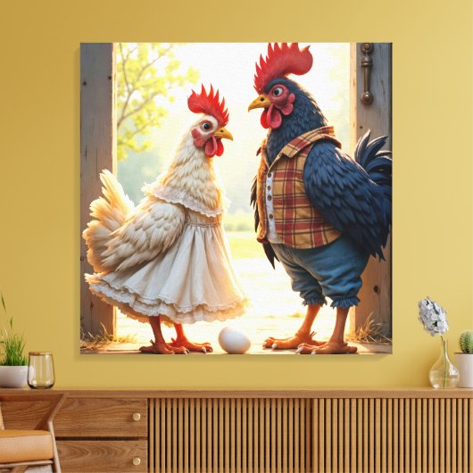 Rooster und Hen Spaß Leinwanddruck (Insitu (Wohnzimmer))