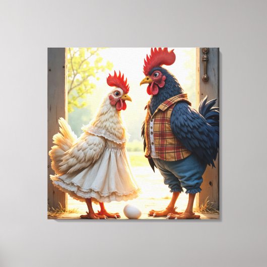Rooster und Hen Spaß Leinwanddruck (Vorderseite)