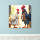 Rooster und Hen Spaß Leinwanddruck (Insitu (Holzboden))