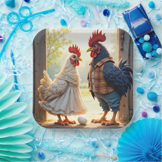 Rooster und Hen Spaß Pappteller (Party)