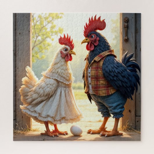 Rooster und Hen Spaß Puzzle (Vertikal)