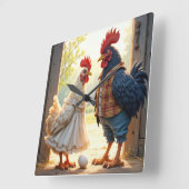 Rooster und Hen Spaß Quadratische Wanduhr (Winkel)