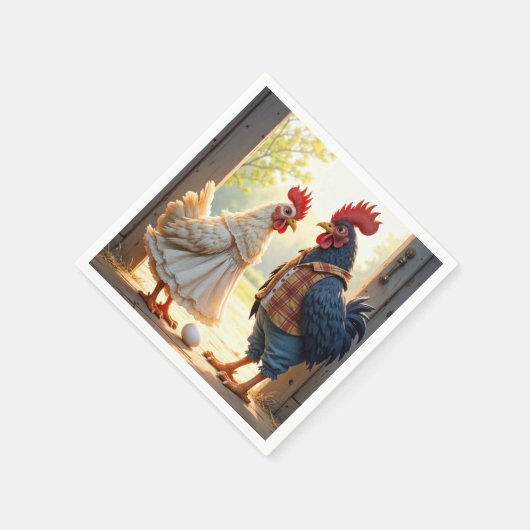 Rooster und Hen Spaß Serviette (Ecke)