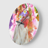 Rooster und Hollyhock-Blume, Große Wanduhr (Winkel)
