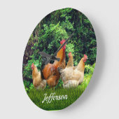 Rooster und Hühner Große Wanduhr (Winkel)