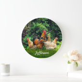 Rooster und Hühner Große Wanduhr (Zuhause)